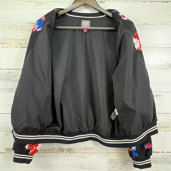 Vince Camuto Womens Traveling Bloom Black Floral Zip Up Bomber Jacket Size M - Picture 4 of 13